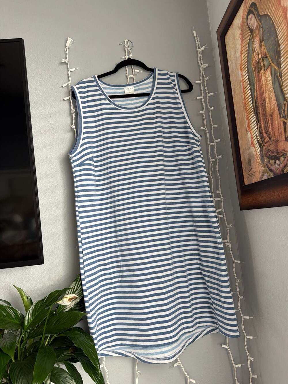 Serra Women's Size XL Blue and White Striped Sleeveless Pocket Shift Dress
